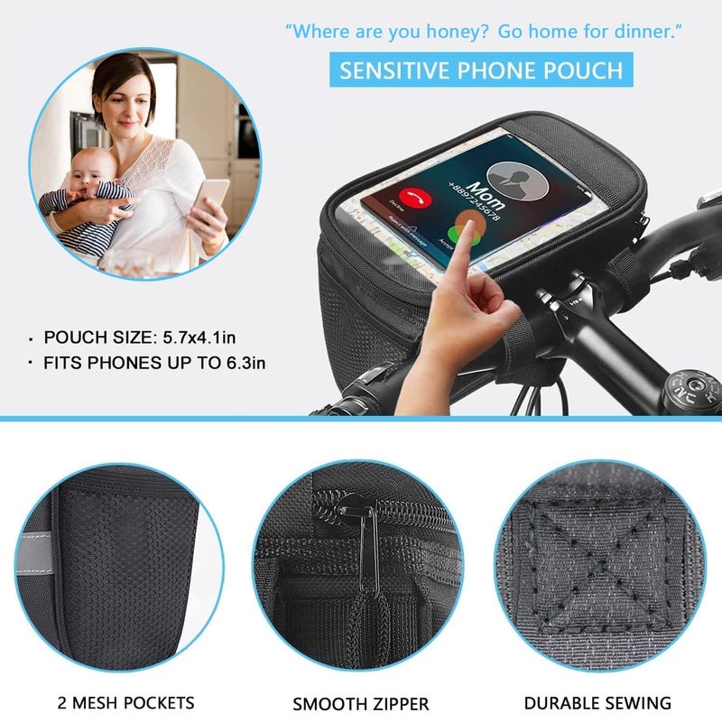 MATTISAM Kids Bike Handlebar Bag with Phone Mount and Cooler - Front Bike Basket for Toddler Kids Girls Boys Scooter and Men Women Road Mountain Bicycle - Image 3